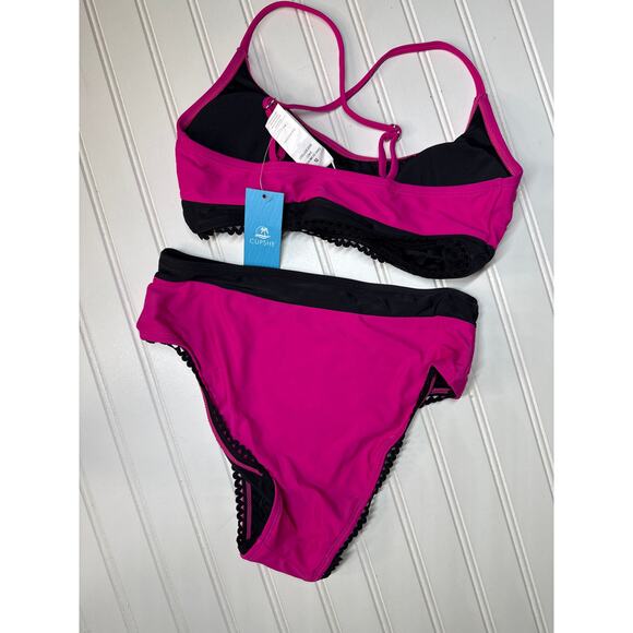 NWT Cupshe Bikini Set Two Piece Swimsuit Fuchsia & Black Green BUNDLE Size S - Picture 6 of 6